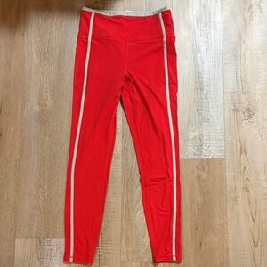 Athleta Red Leggings with Tan Stripes Medium Tall 7/8 Length